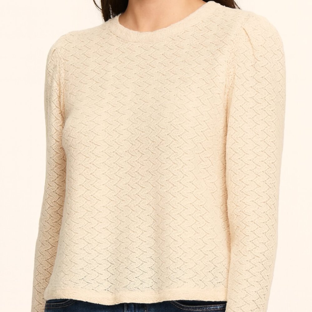 Joie | Long Sleeve Pink Cream Jacquard Knit Lace Design Blouse Top | Size XL